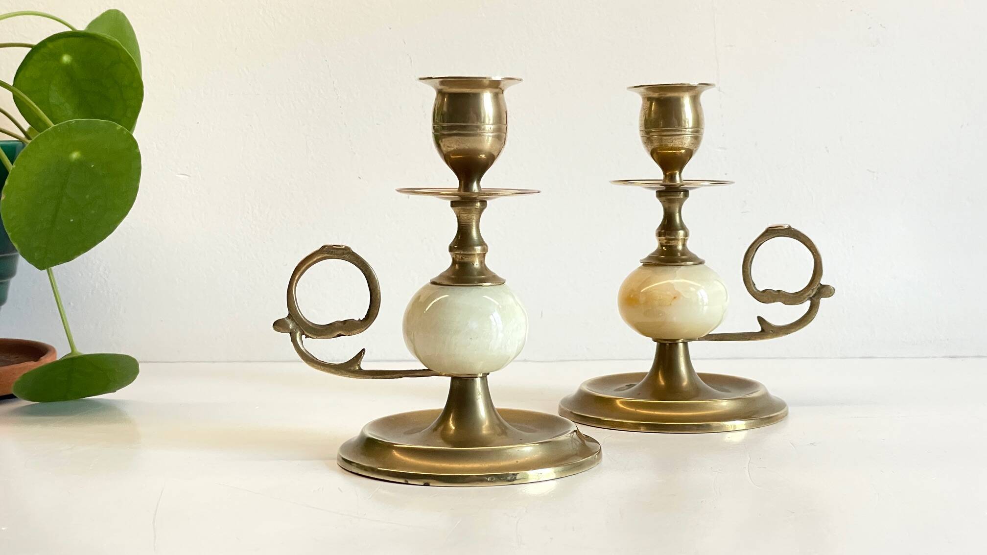 BOUGEOIRS Vintage Onyx Marble and Brass