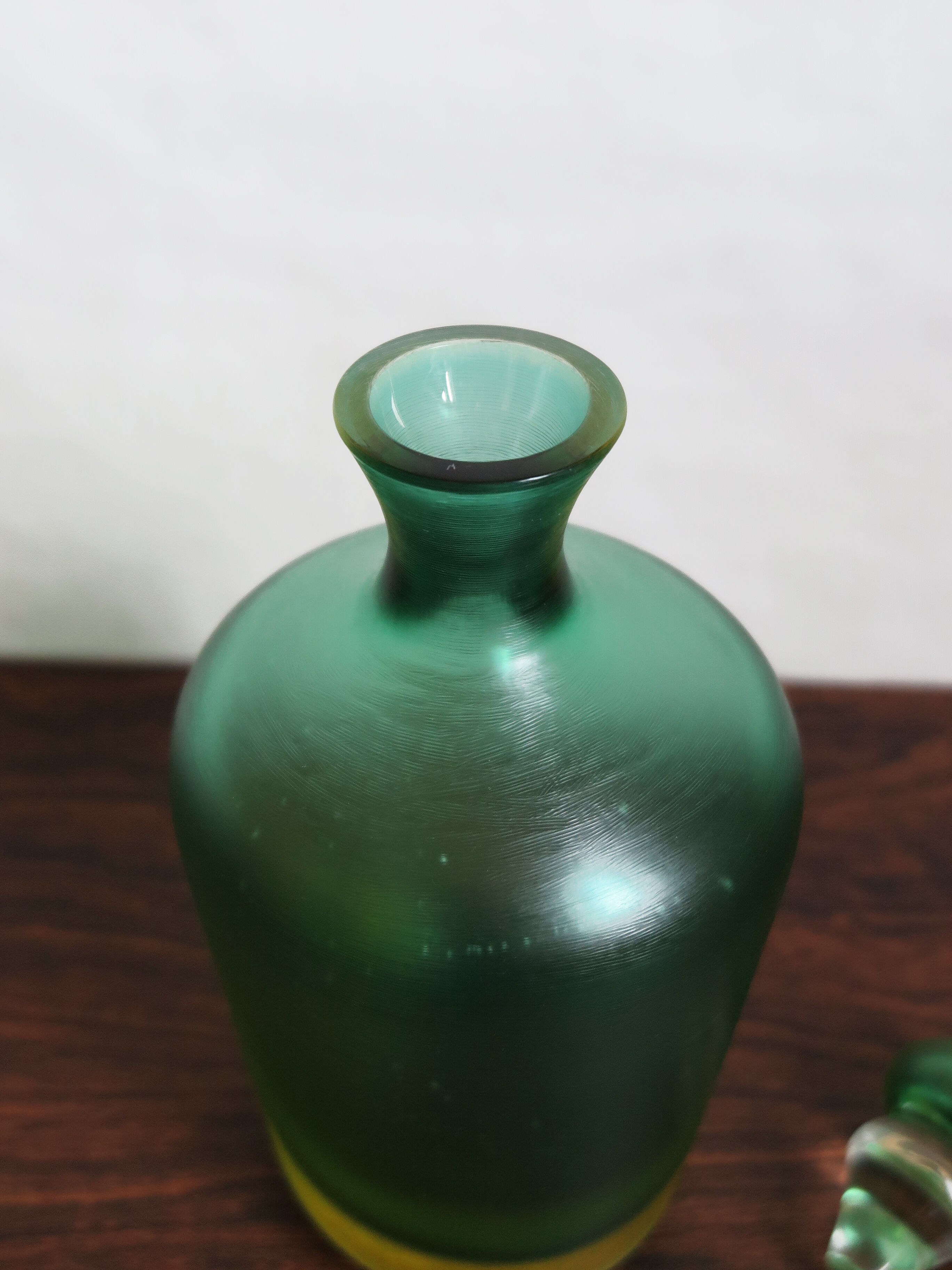Venini Murano Italian green bottle serie "Incisi" produced in 2004