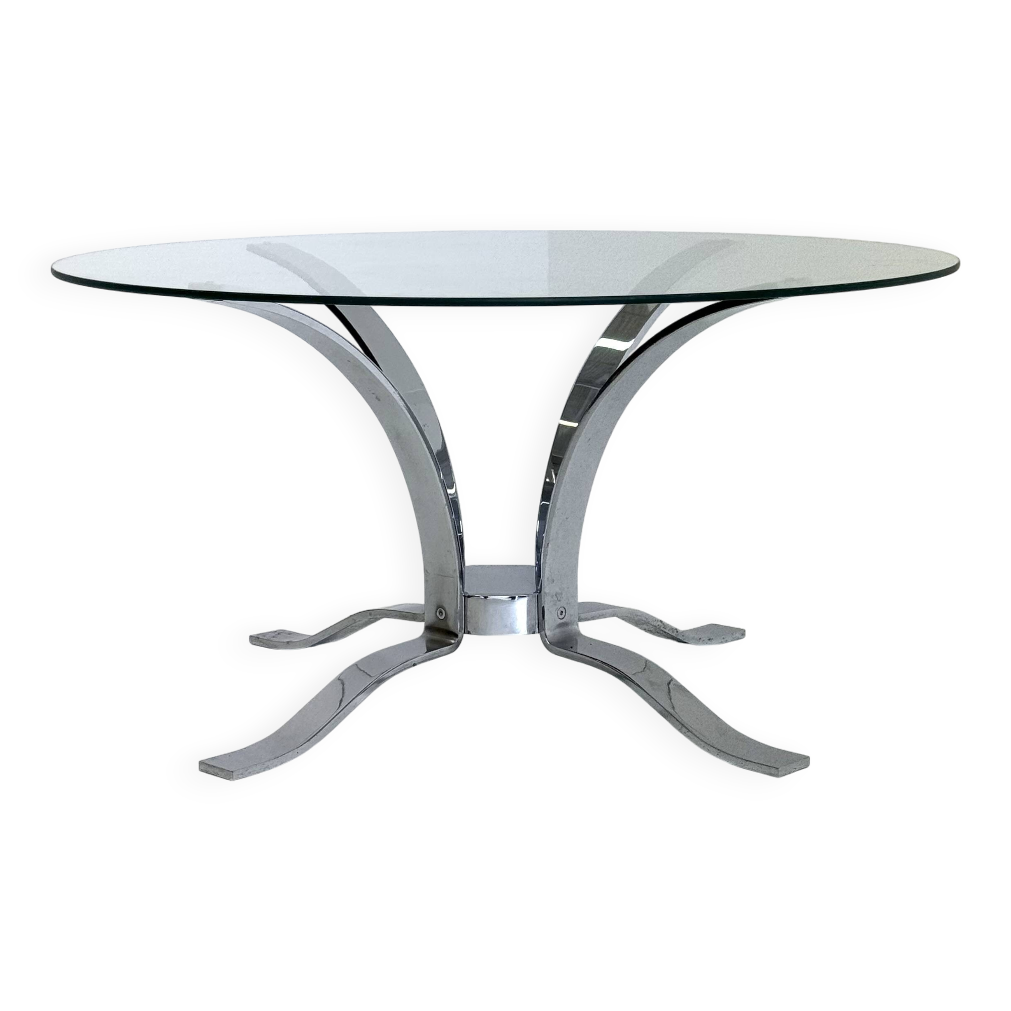 Table basse en verre du milieu du siècle avec cadre chromé