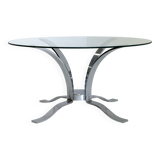 Table basse en verre du milieu du siècle avec cadre chromé