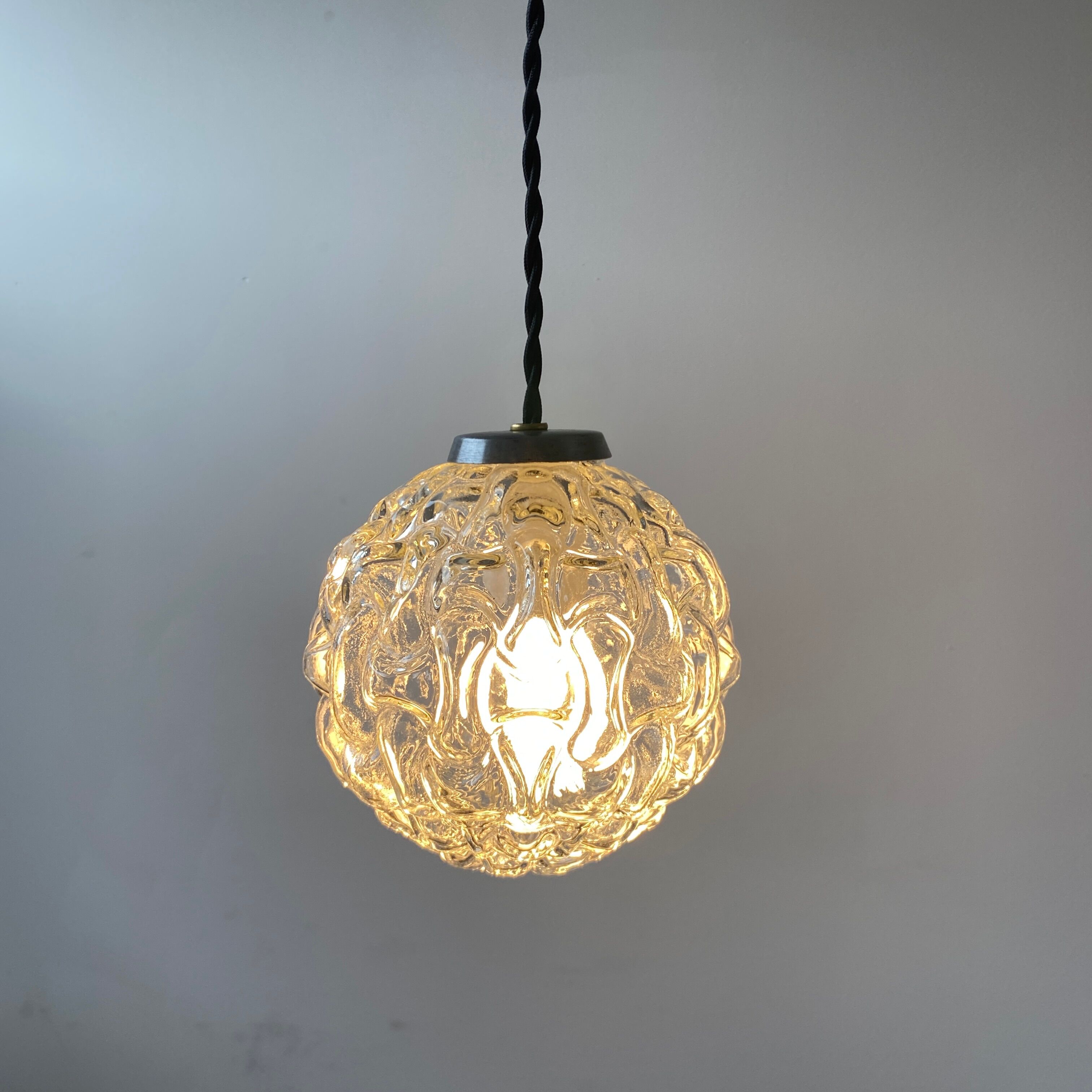 Set of 3 vintage glass pendant lamps