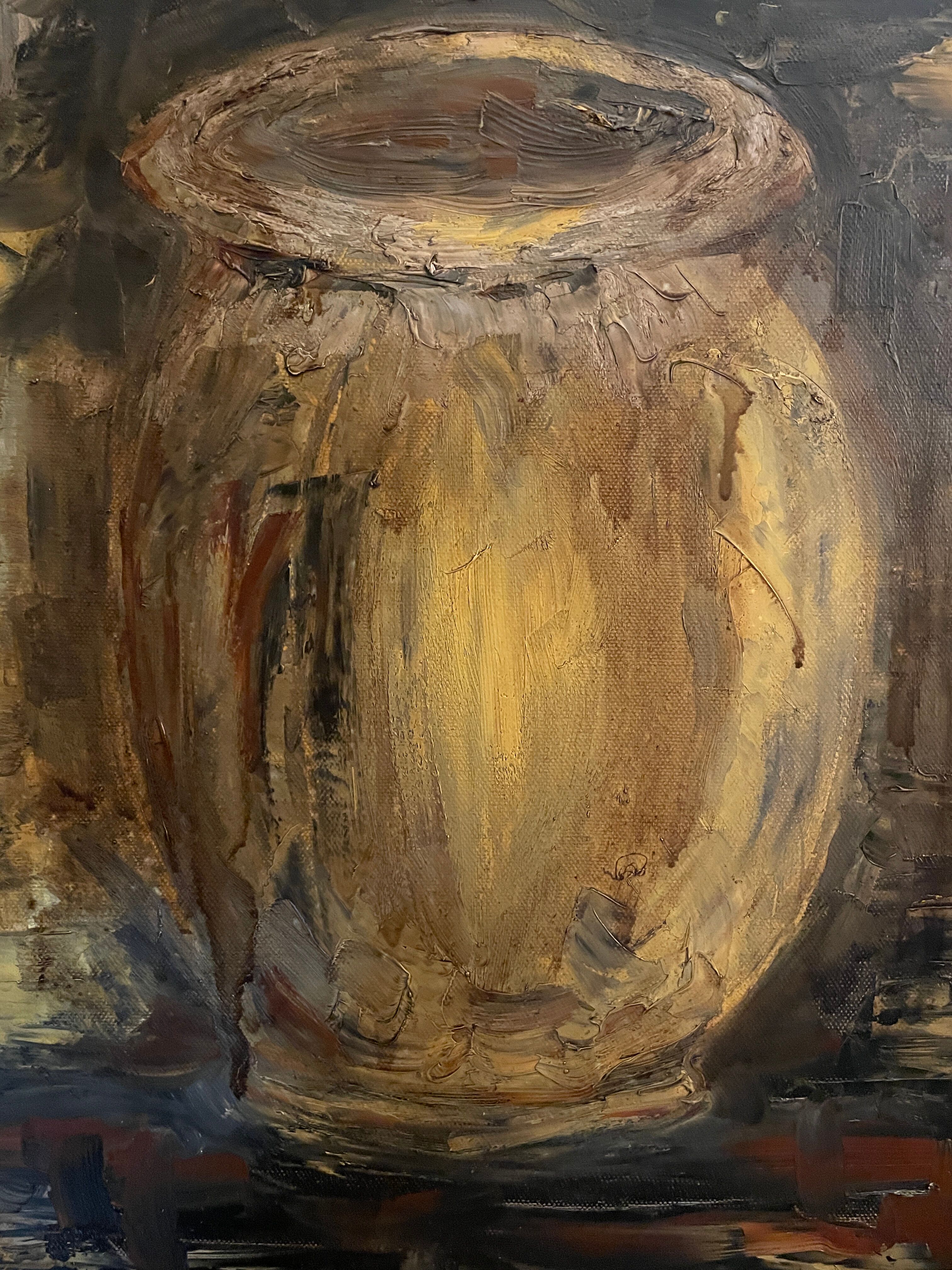 Huile sur toile nature morte jarre provençale