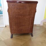 Vintage colonial-style armchair in woven rattan and exotic wood