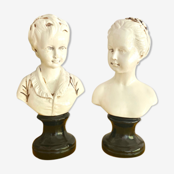 Pair of busts of louise and alexandre brongniart in terracotta