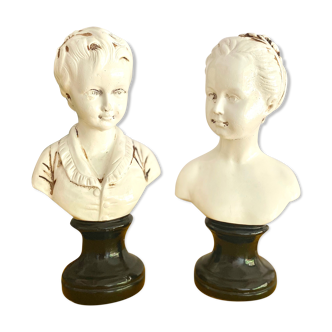 Pair of busts of louise and alexandre brongniart in terracotta