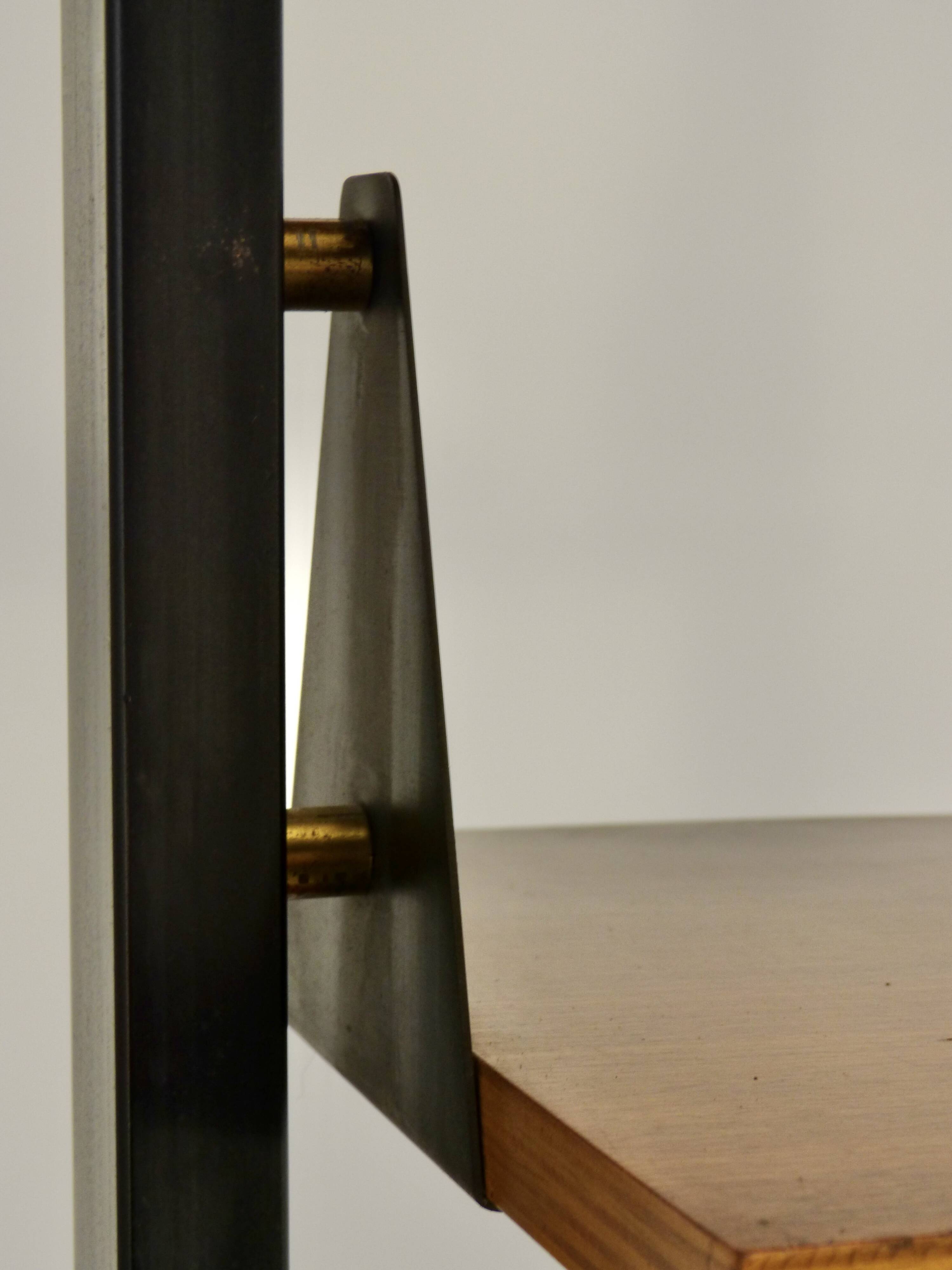 Mid-Century Modern Italian Freestanding Teak and Steel Modular Bookshelf,