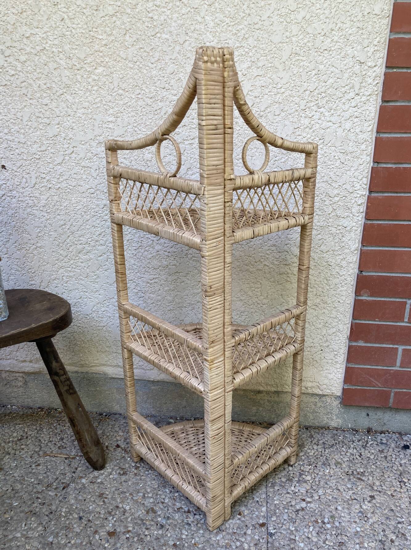 Vintage rattan corner shelf