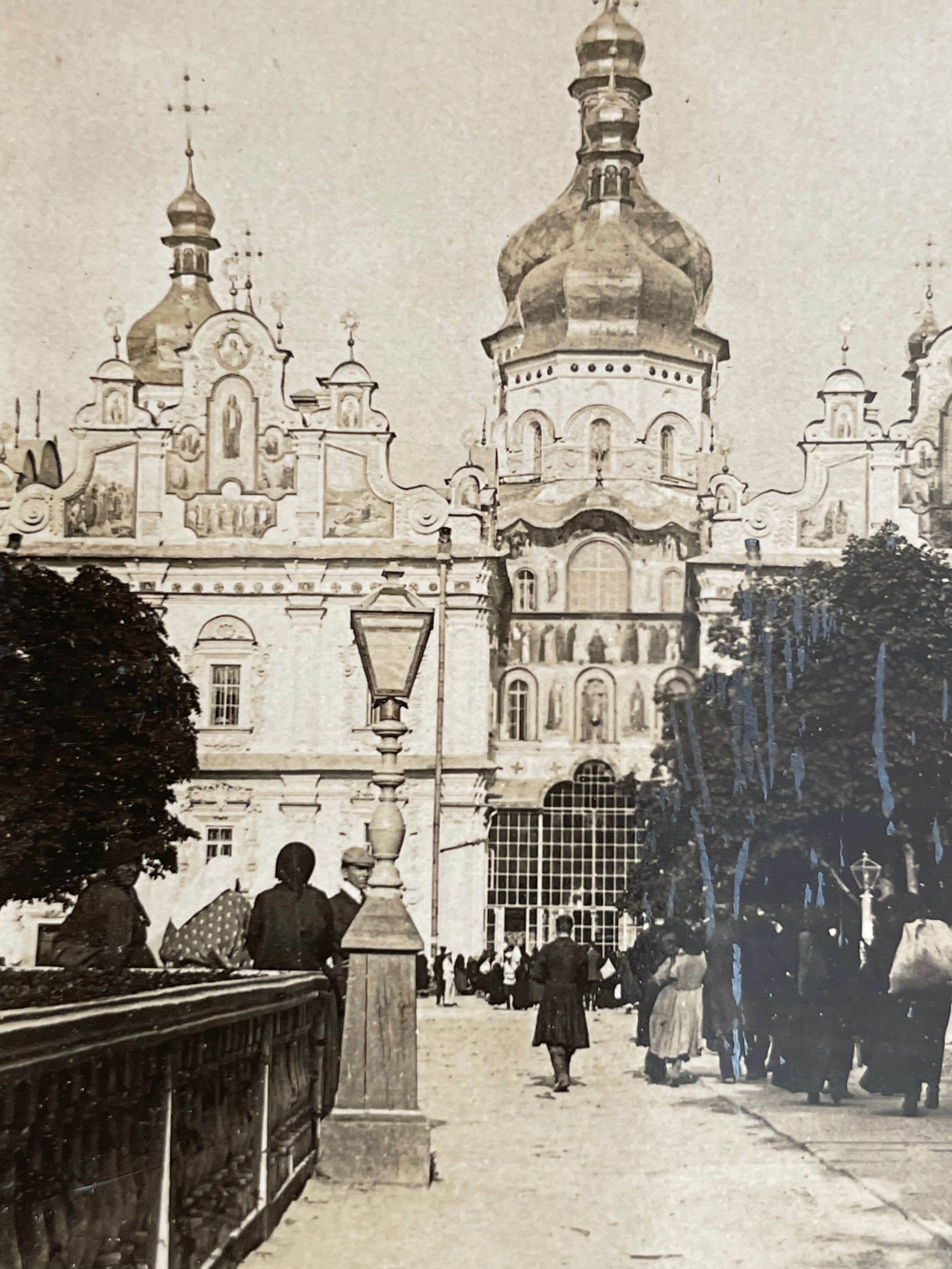 Old photography stereo, stereograph, luxury albumine 1903 Pecherskoi Monastery, Russis