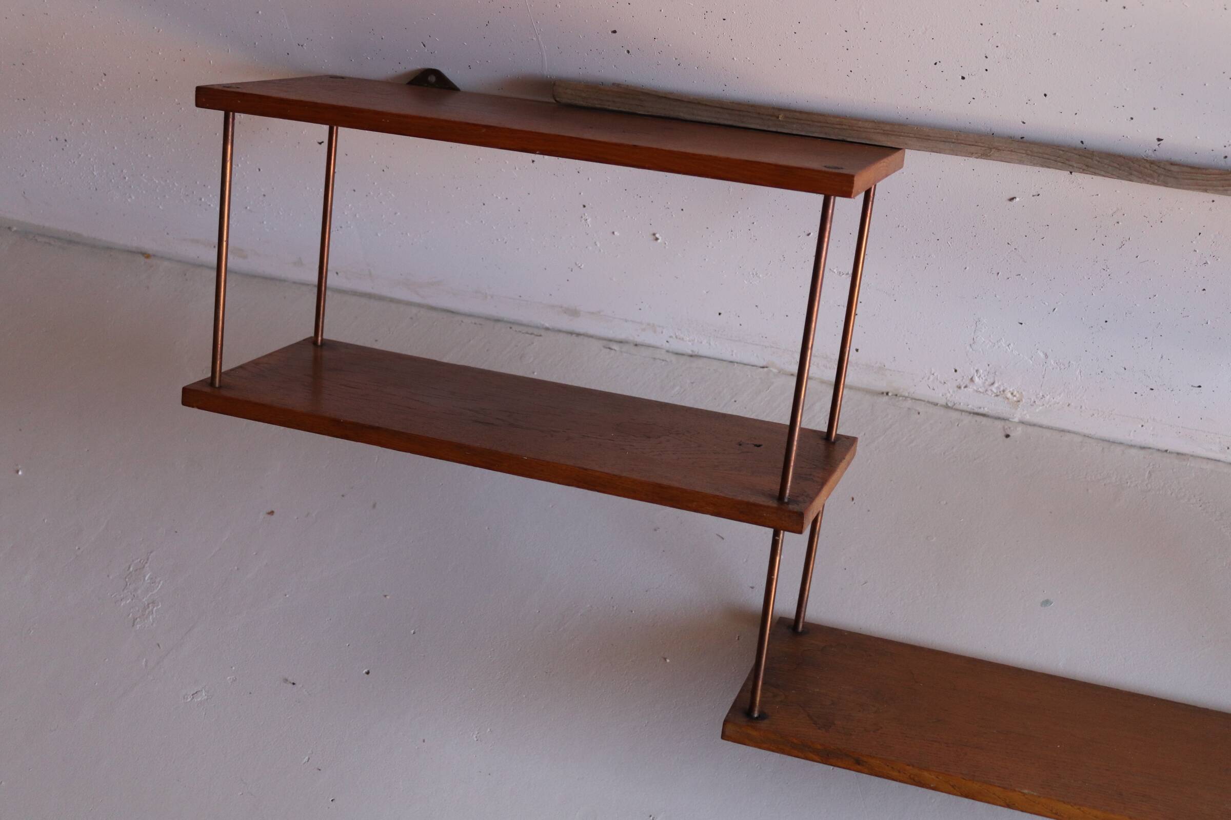 oak and copper shelf from the 50s
