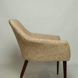 Modern fauteuil en bois orange polka dot bouclé tissus 1960 cocktail fauteuil de salon