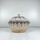 Old stoneware hot water bottle / casserole from Saint Uze, blue decoration, early 20th century.