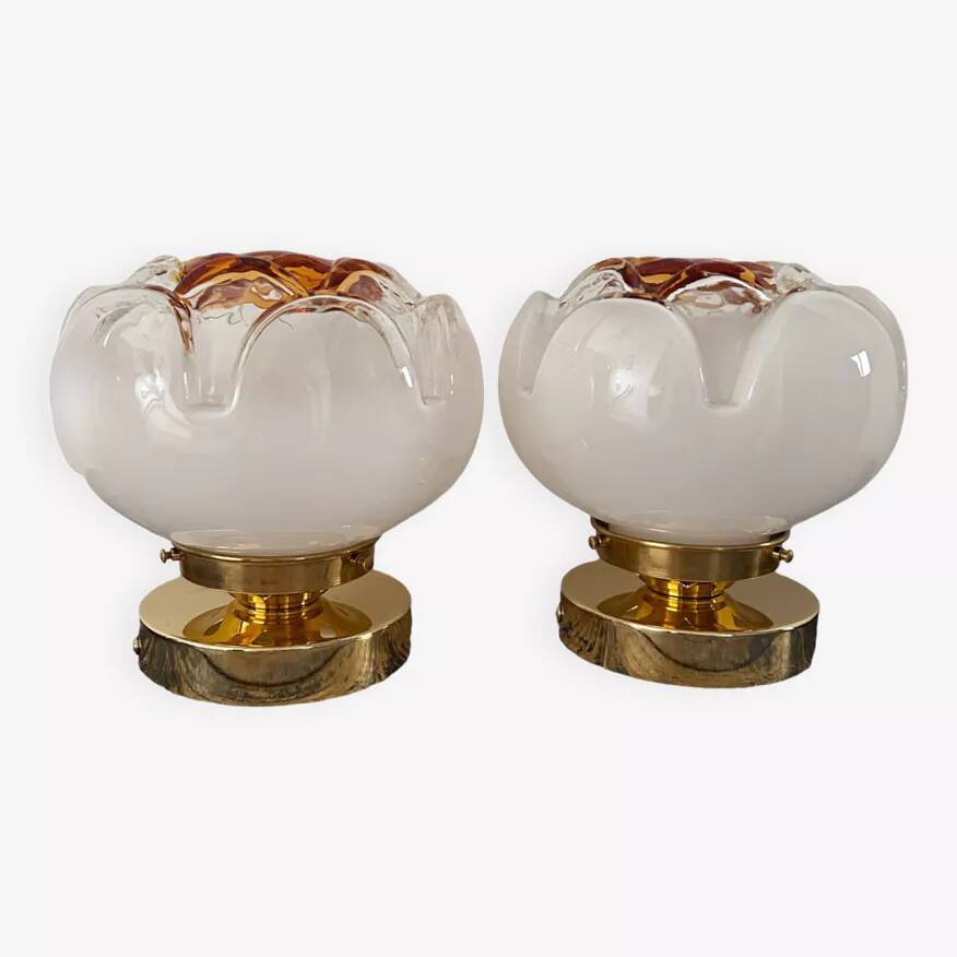 Paire d’appliques murales fleurs en verre de Murano