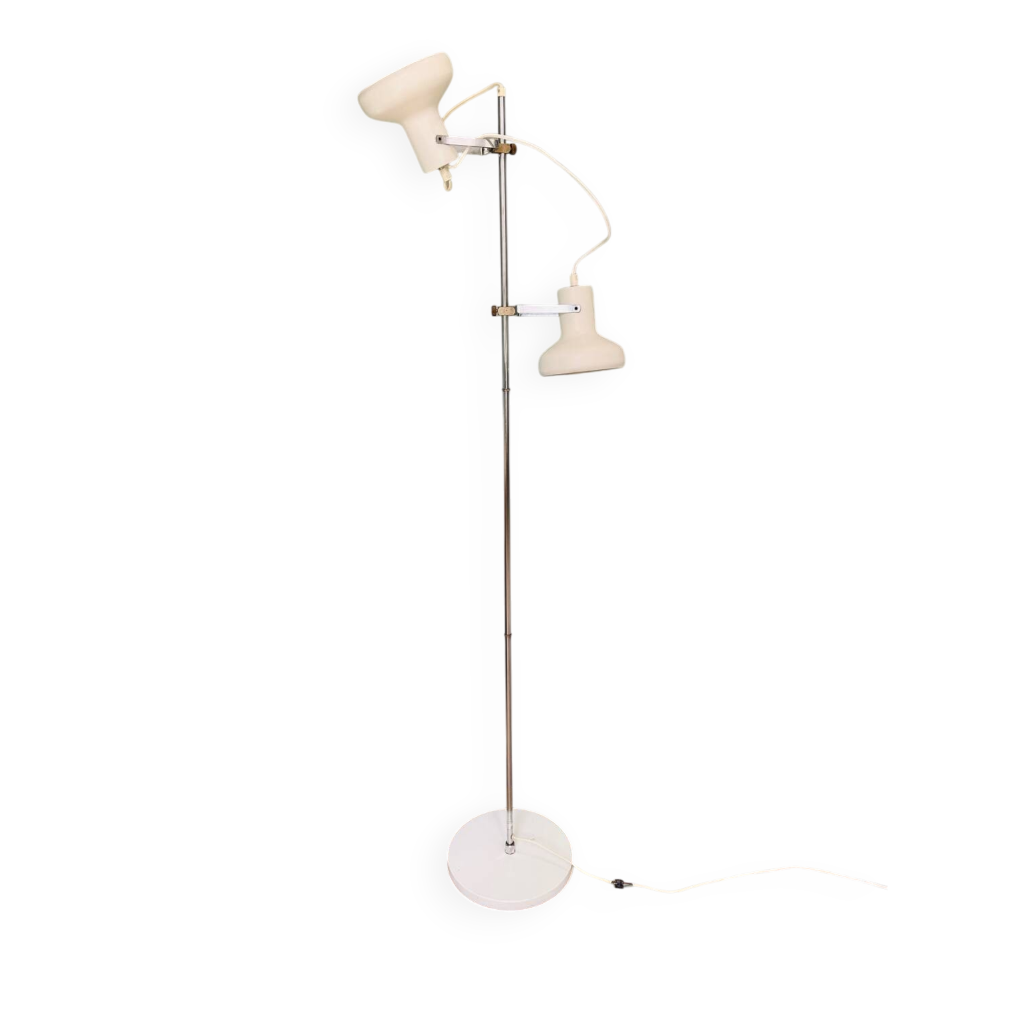 Chrome and white metal floor lamp, circa 1970.
