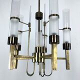 Sciolari, five arms brass and glass tube chandelier. Italy 1960s