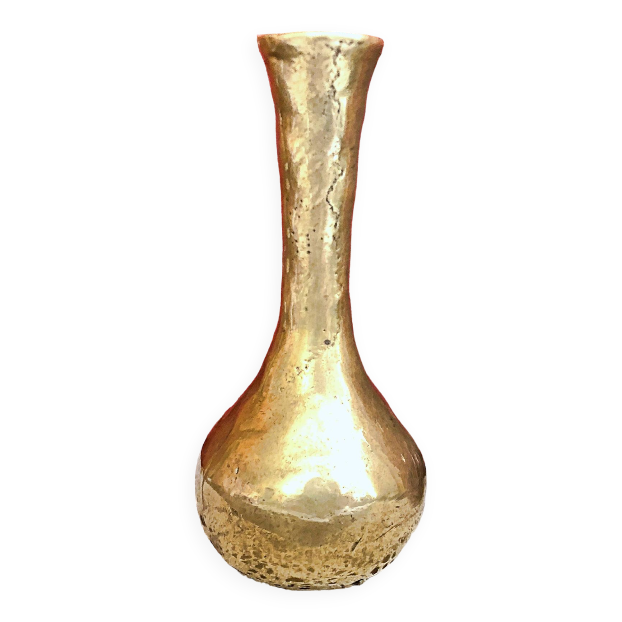 Vintage hammered solid gilded bronze soliflore vase
