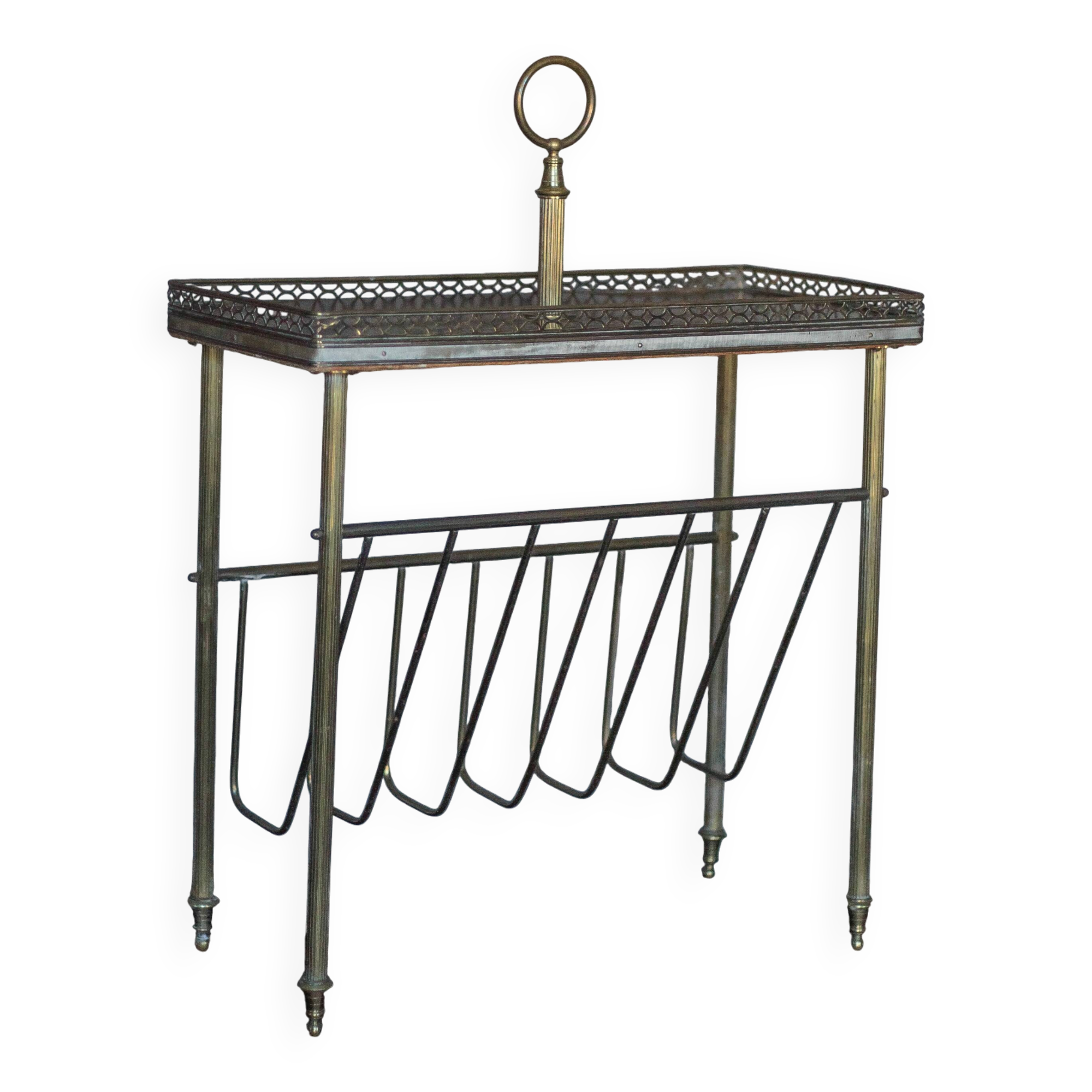 Magazine rack Vintage shelf, side table, brass magazine rack table