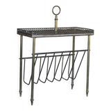 Magazine rack Vintage shelf, side table, brass magazine rack table