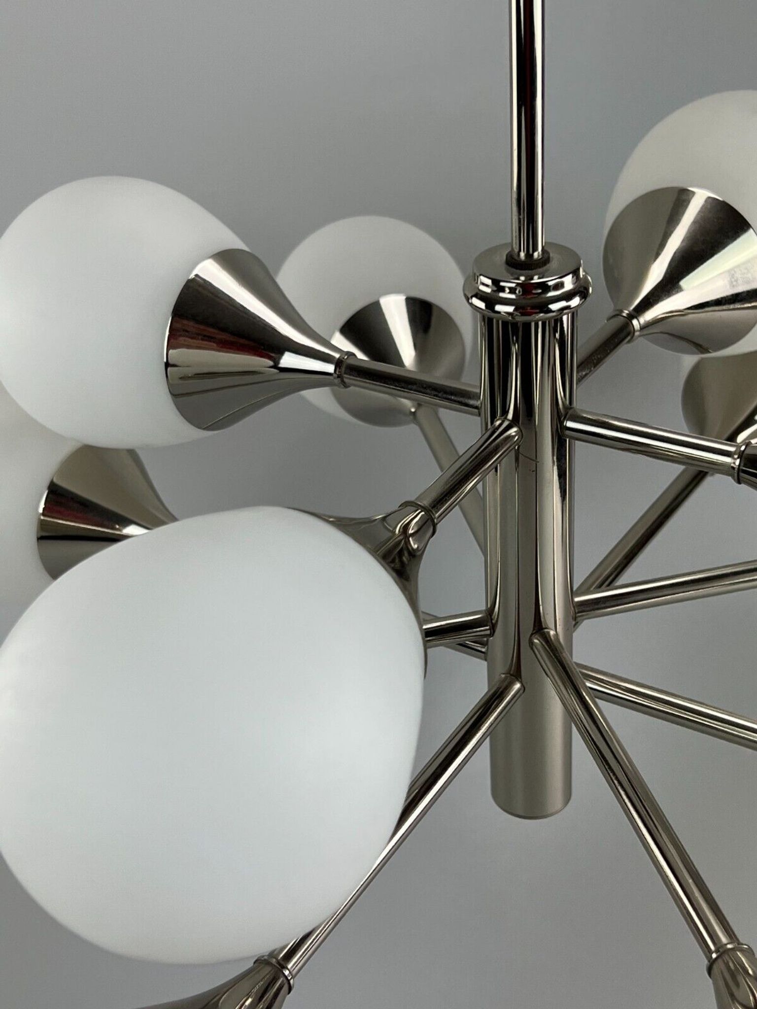 12-flame Sputnik chandelier from the 1960s and 1970s, Kaiser Leuchten, opal glass design