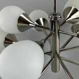 12-flame Sputnik chandelier from the 1960s and 1970s, Kaiser Leuchten, opal glass design