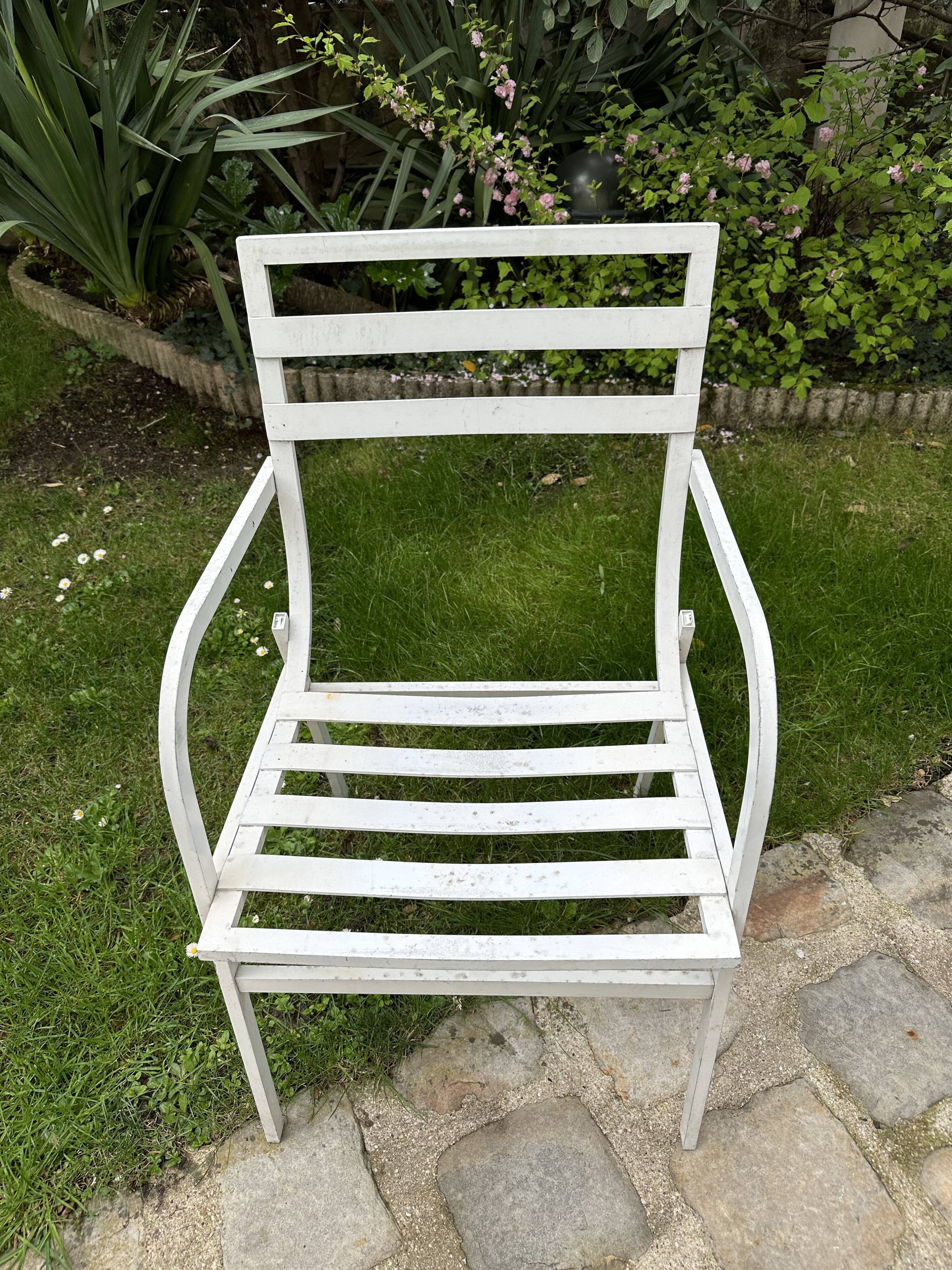 Pair of garden armchairs in white lacquered aluminum - HUGONET