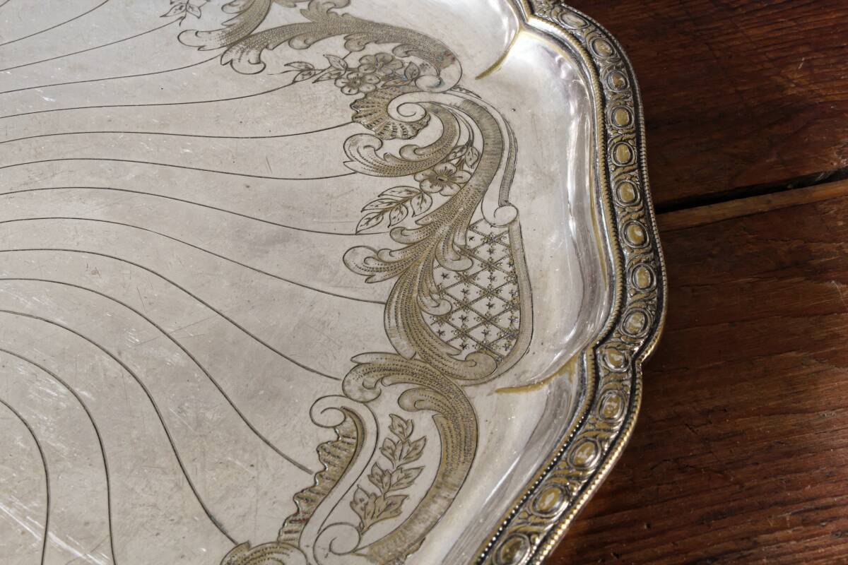 Large silver-plated serving tray, late 19th century.
