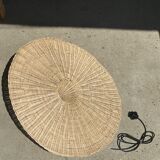 Large suspension, rattan luminaire in hat shape D:80cm
