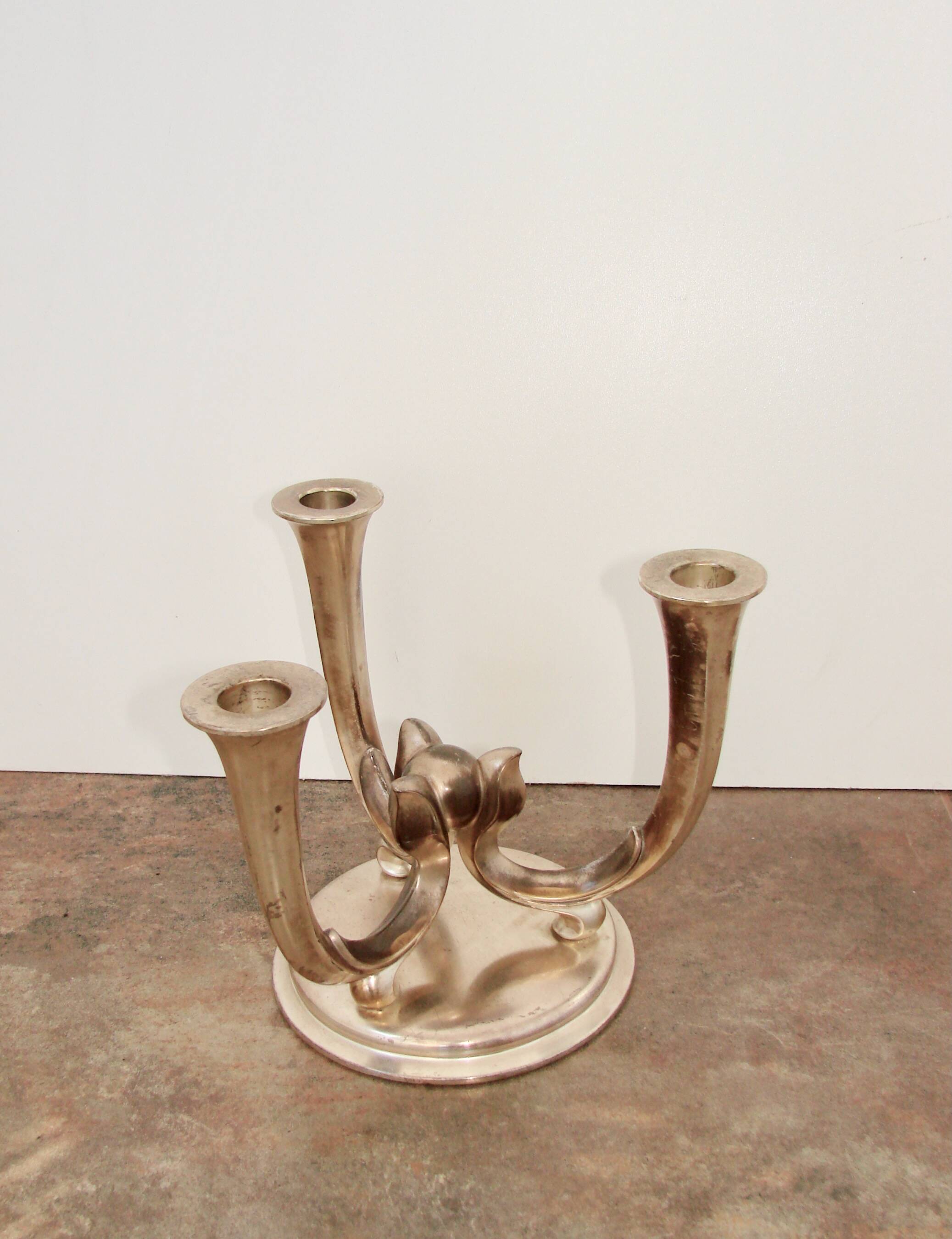 MF Germany 1940s Art Deco candlestick | Silver-plated brass |