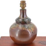 Puisaye stoneware lamp, raffia lampshade, 70s
