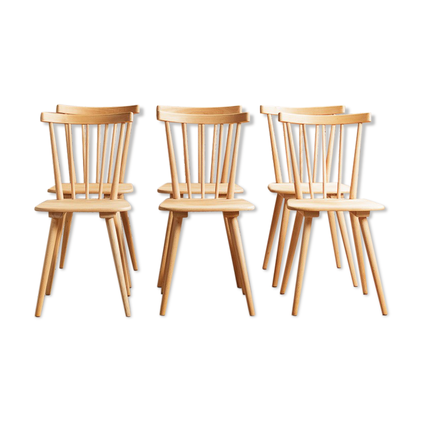 Set of 6 solid beech bar chairs completely renovated, circa 1960