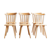 Set of 6 solid beech bar chairs completely renovated, circa 1960