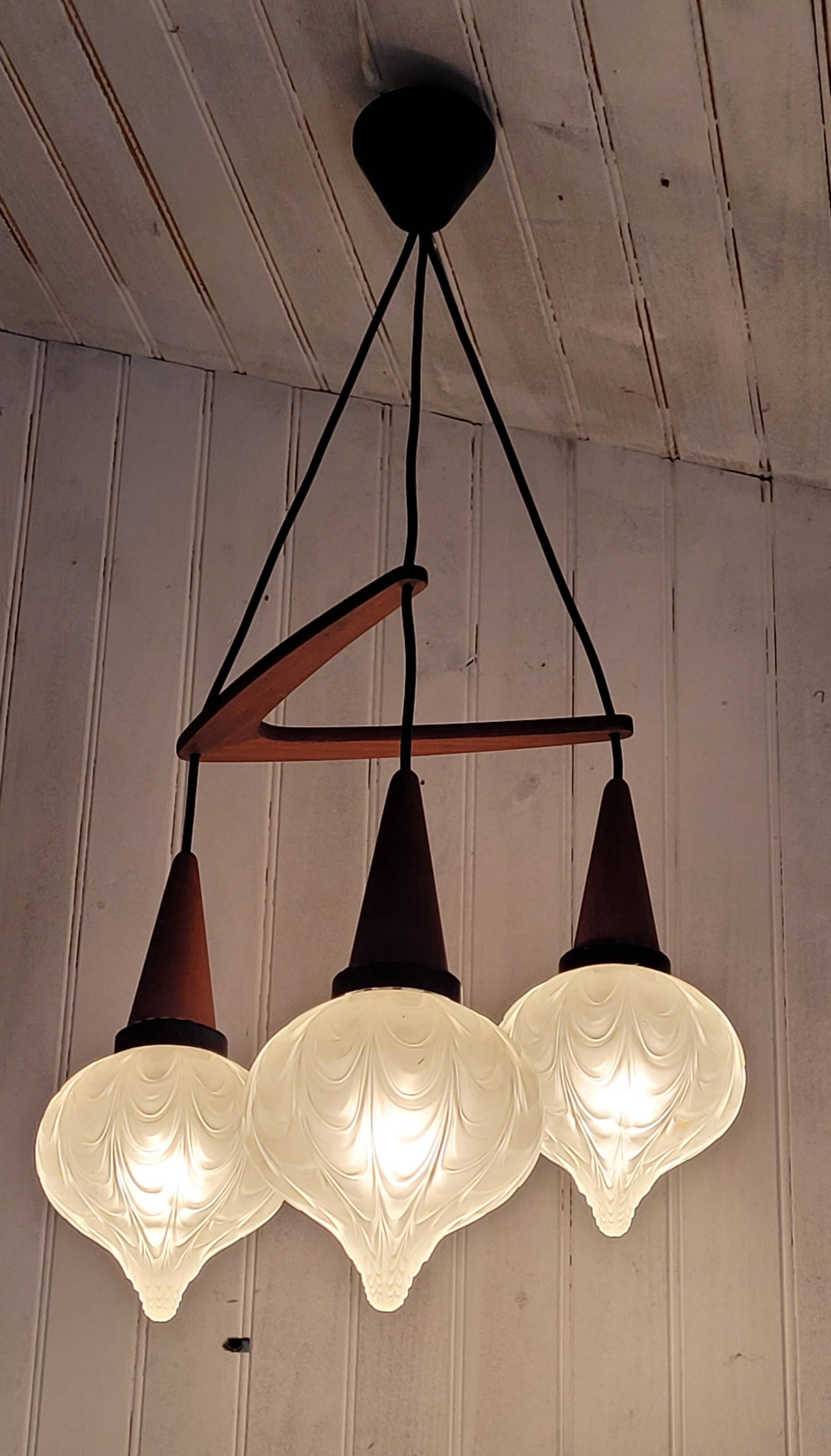 Boomerang Cascade Pendant Chandelier in Teak and Glass from Philips, 1950s