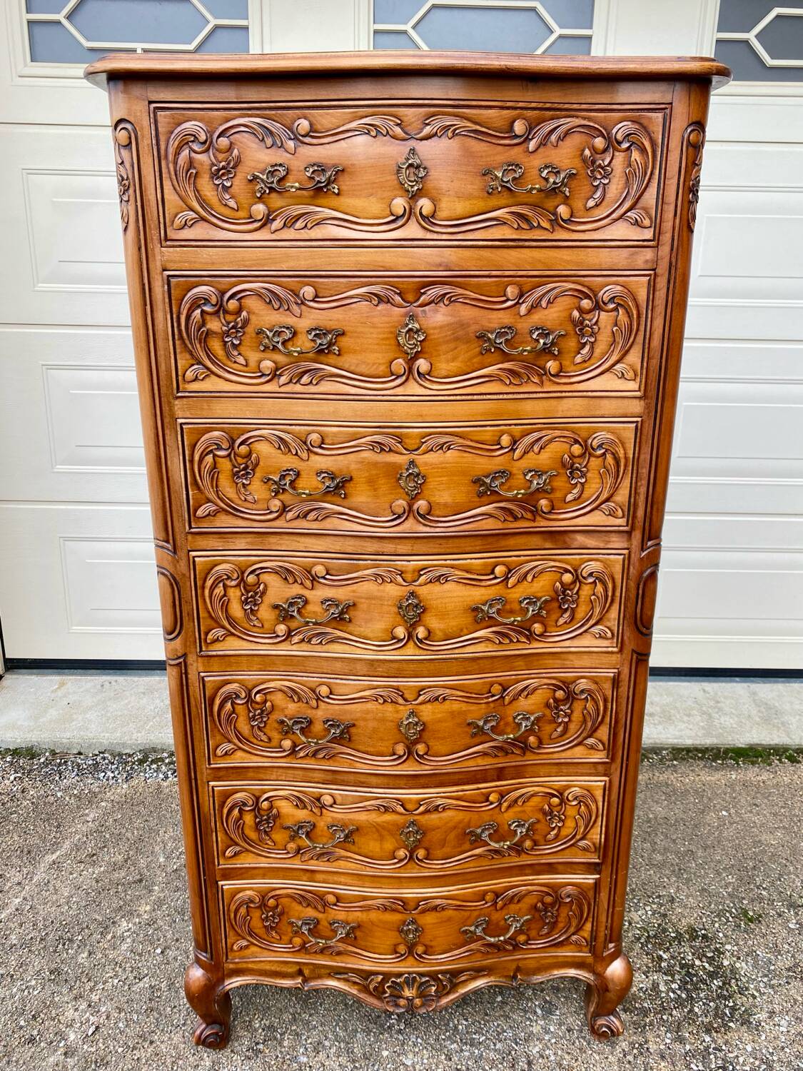 Semainier chiffonnier avec gravure style Louis XV à 7 tiroirs