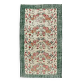 Tapis vintage turc Oushak à motifs floraux noués à la main, bordé, 176x205.