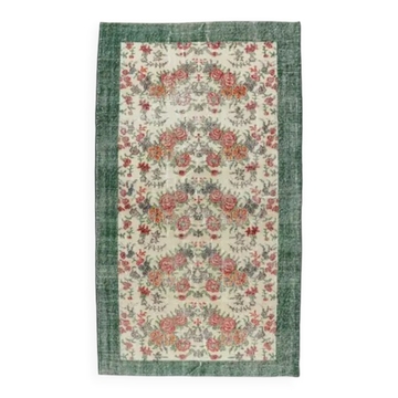 Tapis vintage turc Oushak à motifs floraux noués à la main, bordé, 176x205.