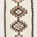 Tapis runner kilim vintage beige marron, motifs géométriques 388x101cm