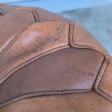 Large round Moroccan leather pouf