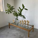 Scandinavian table blond teak and glass 60