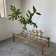 Table scandinave teck blond et verre 60