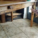 Solid oak farmhouse table with two-plank top