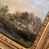 Old oil painting on canvas countryside landscape 19th