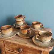 Coffee service with cups and saucers in Puisaye stoneware by Jean-Pierre Prud'homme