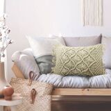 Braided cream macramé cushion 40x60 cm