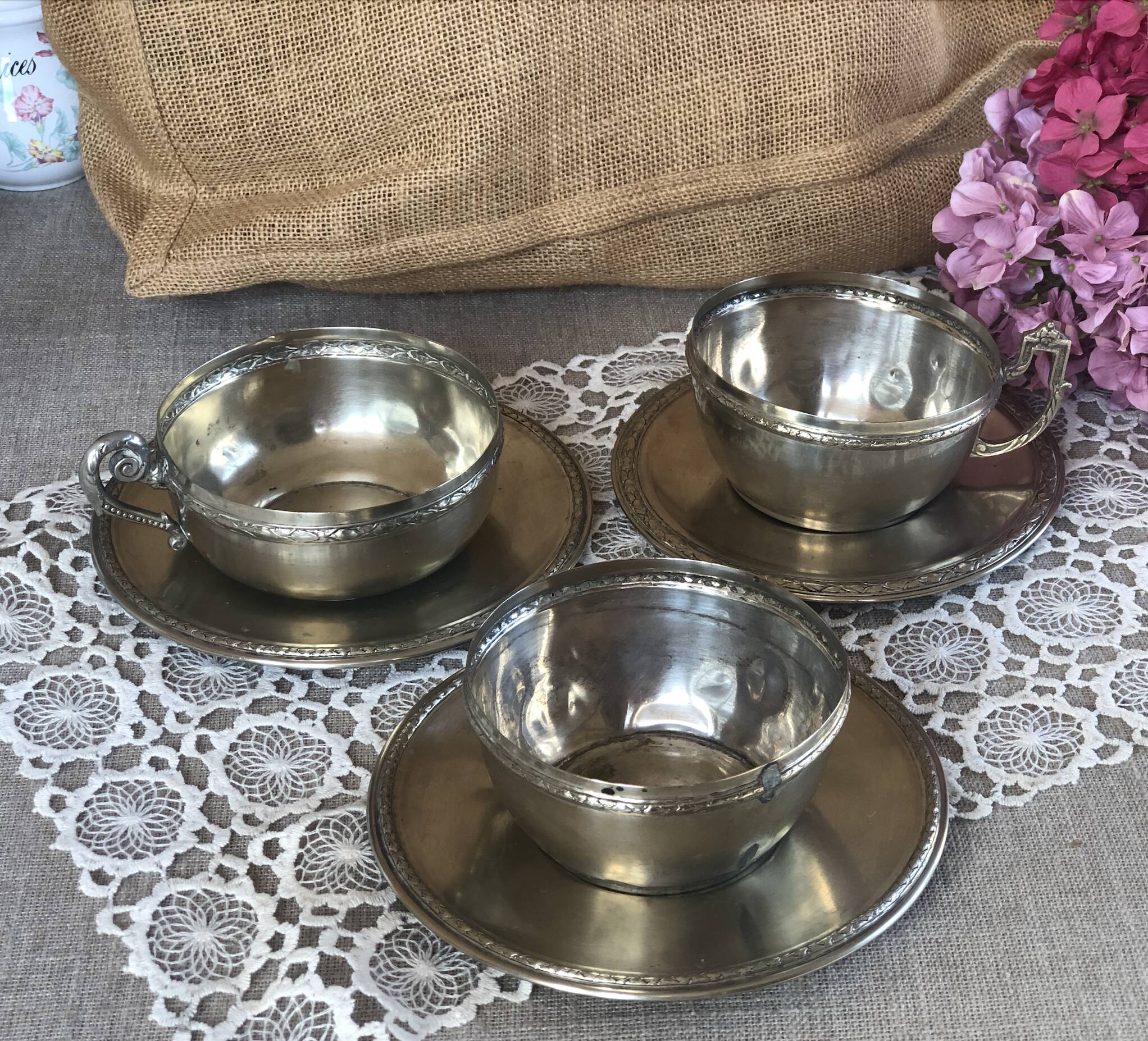 Set of 3 old "silverware" cups