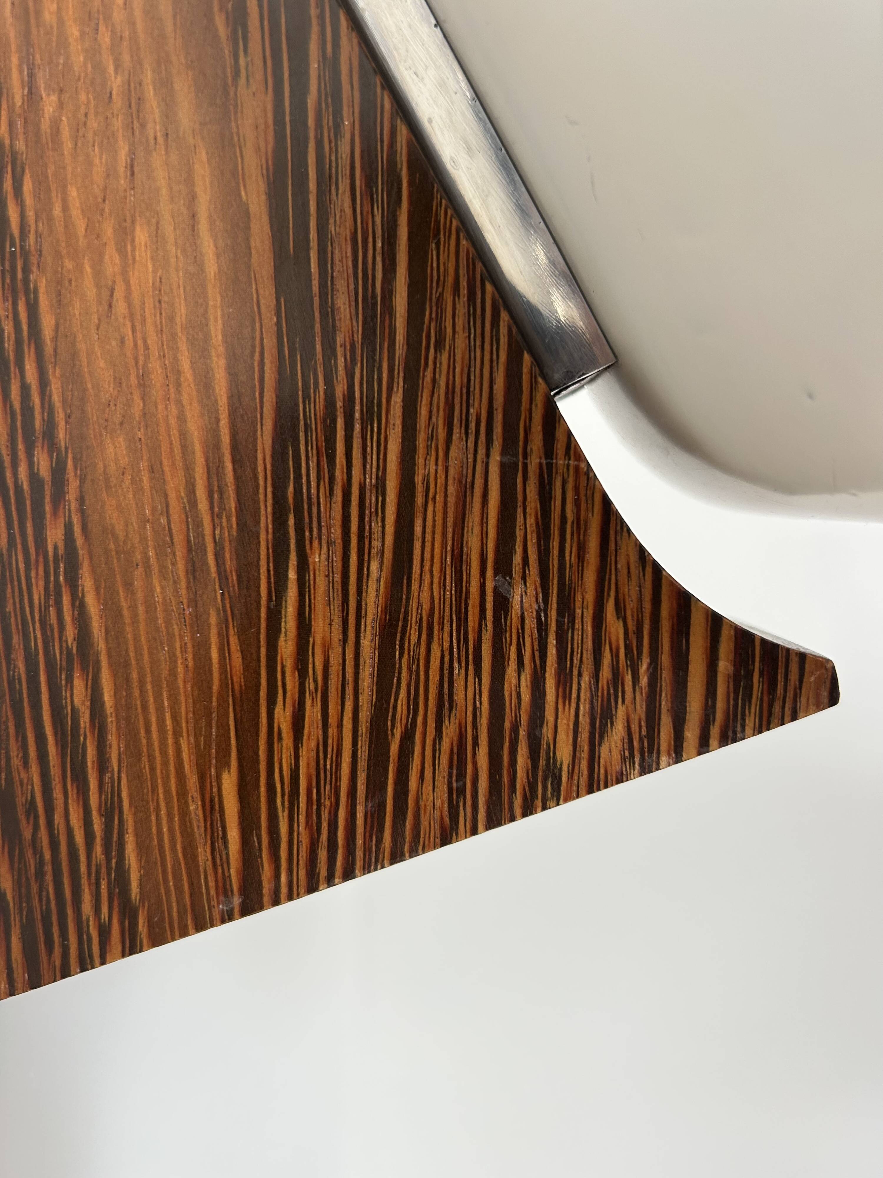 Vintage wall light, wood, chrome and white metal, Hagoort, Netherlands, 1960.