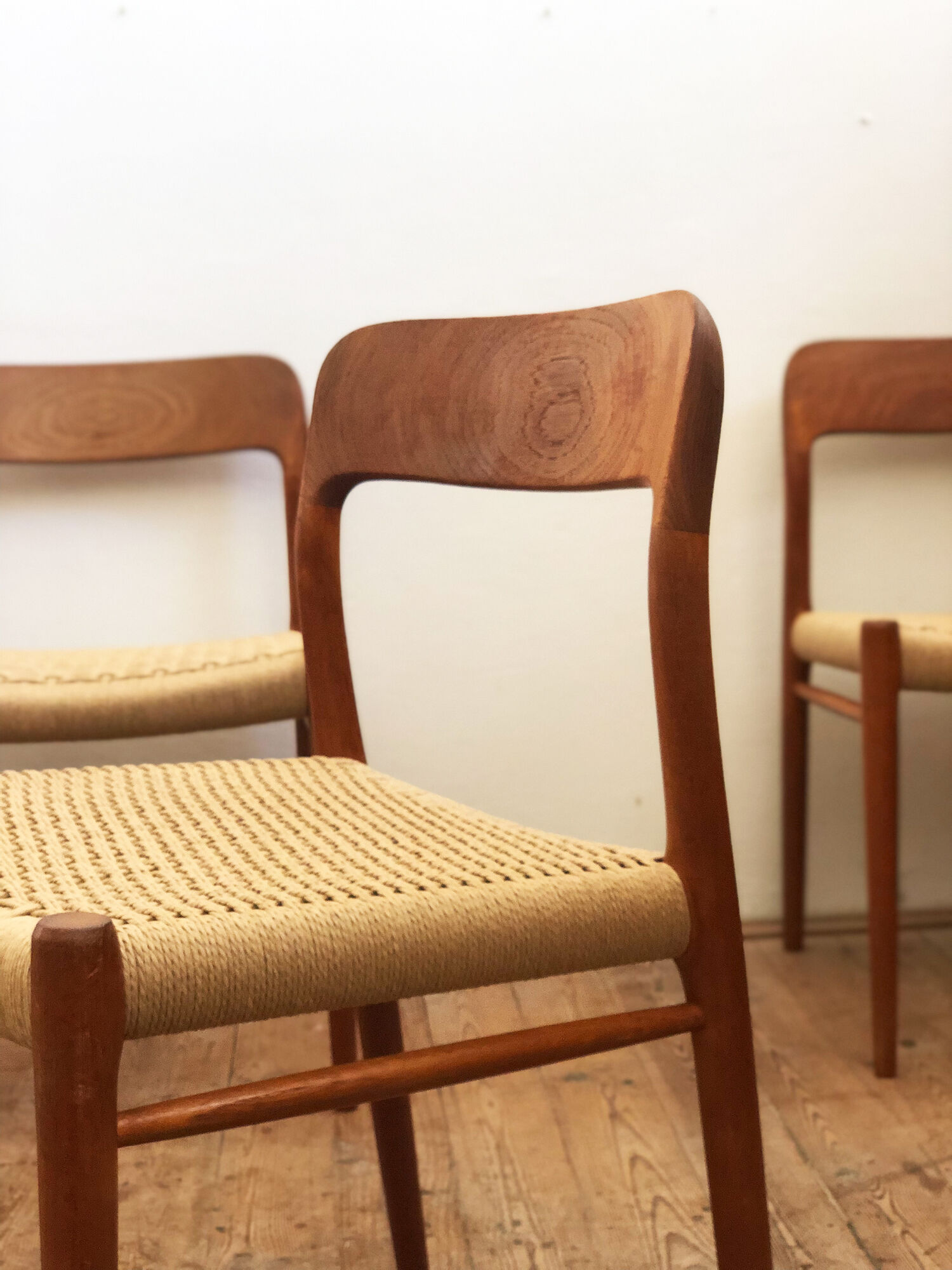 Set of 6 dining chairs, model 75 by Niels O. Møller in teak and paper cord