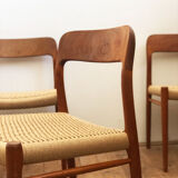 Set of 6 dining chairs, model 75 by Niels O. Møller in teak and paper cord