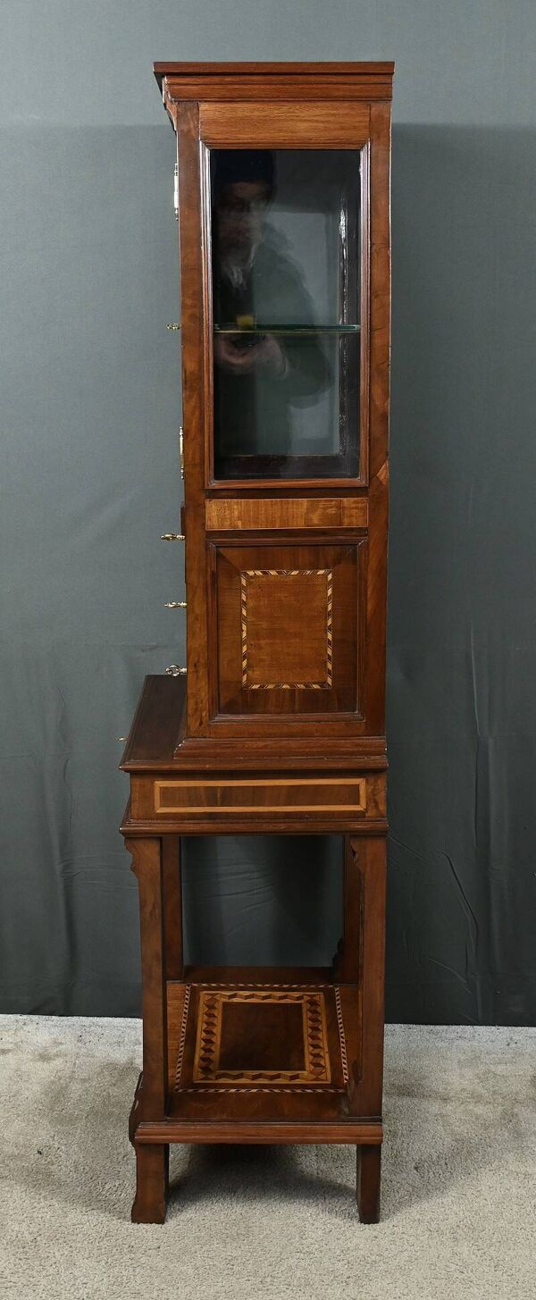 Rare petit meuble vitrine en marqueterie, style louis xvi – milieu xixe