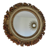 Grand miroir mural rond, baroque, motif floraux, rococo, années 70