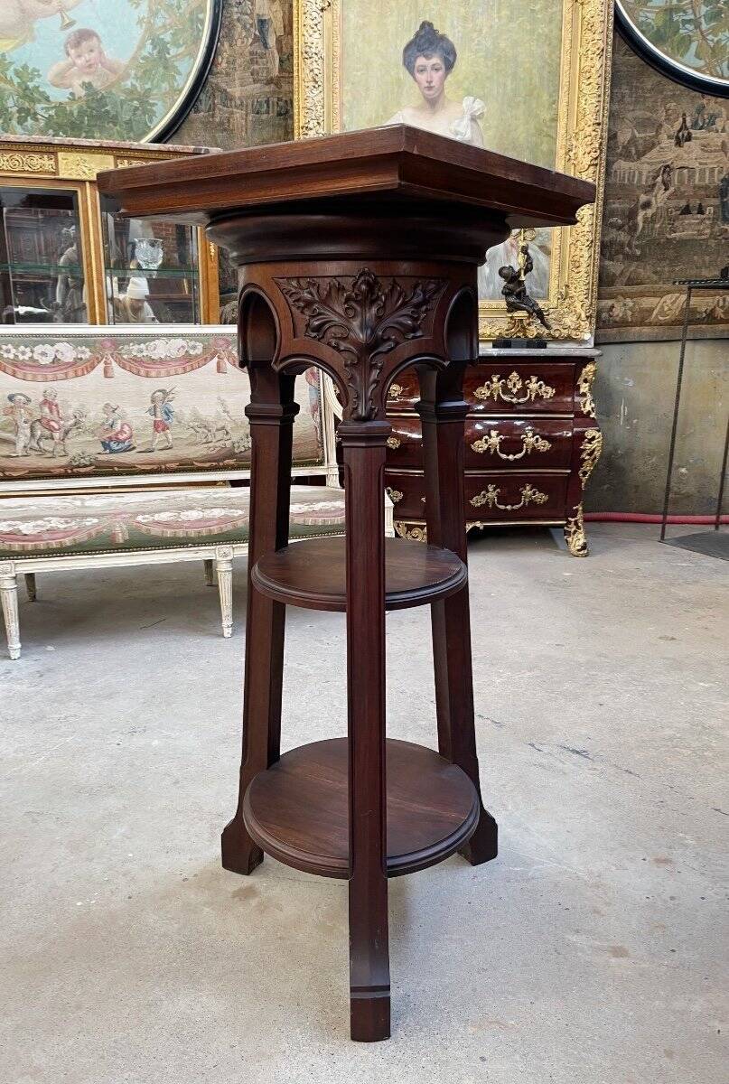 Sellette De Sculpteur D’époque Art Nouveau Attribué à Gauthier Poinsignon En Acajou