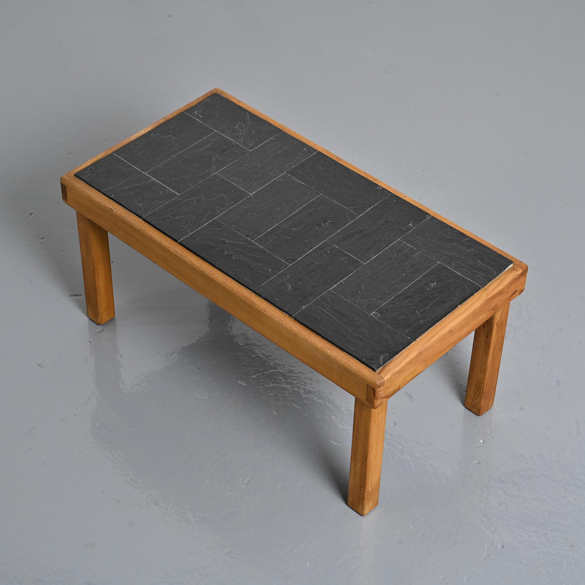 Slate and elm coffee table, Maison Regain, 1980